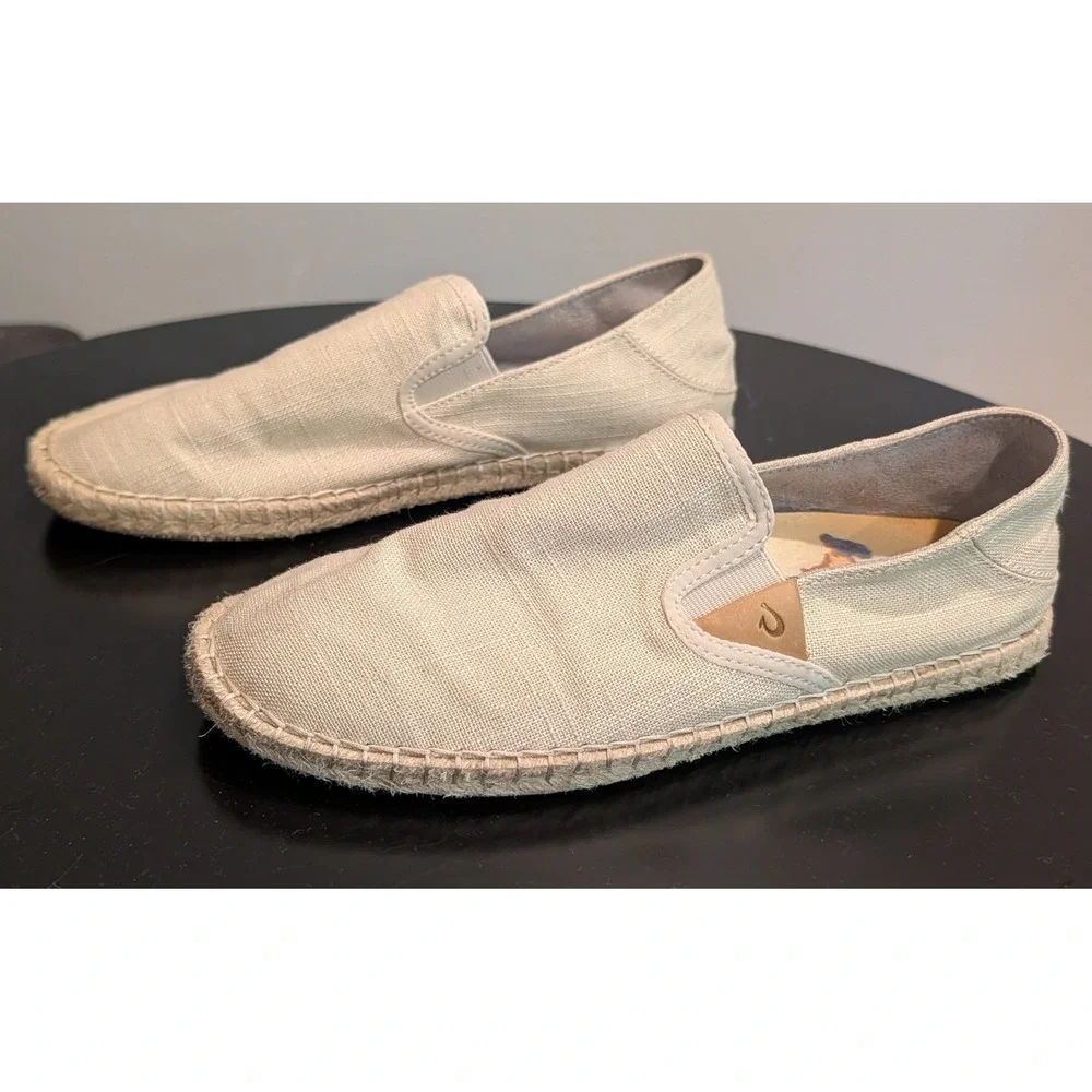 Olukai Kaula Pa'a Kapa Women 8 Linen Espadrille Slip On Shoes Sand 20449-2020